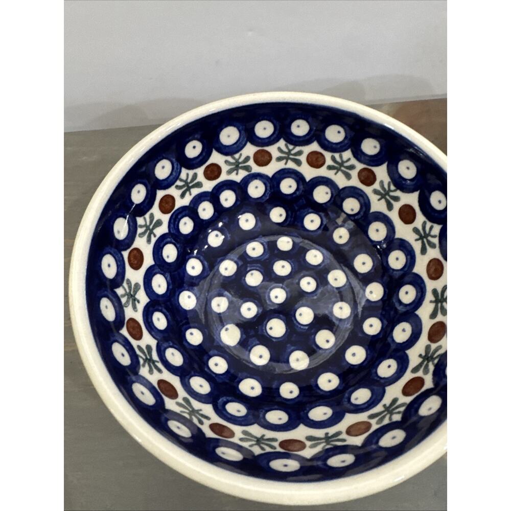 Polish Pottery Bowl- Set Of 2- Blue/White Nature 6in Wide/2.5in Tall Stackable - Picture 3 of 12